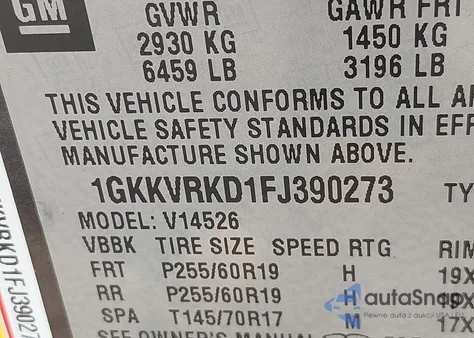 2015 GMC Acadia Slt-1 from USA, damaged, VIN 1GKKVRKD1FJ390273